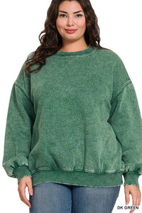Soft and Cozy Acid Wash Fleece Pullover – Oversized Crewneck Sweatshirt (Ash Mocha, Rust, Forest, Ash Blue, Brown, Blue Grey) | S–3X