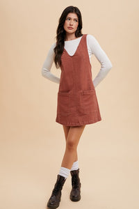 Maple Stretched Denim Overall Mini Dress – Adjustable Strap Pinafore with Pockets