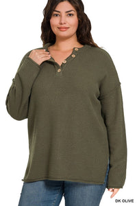 Harper Waffle Knit Henley Sweater – Plus Size Cozy Midweight Pullover (1X–3X)