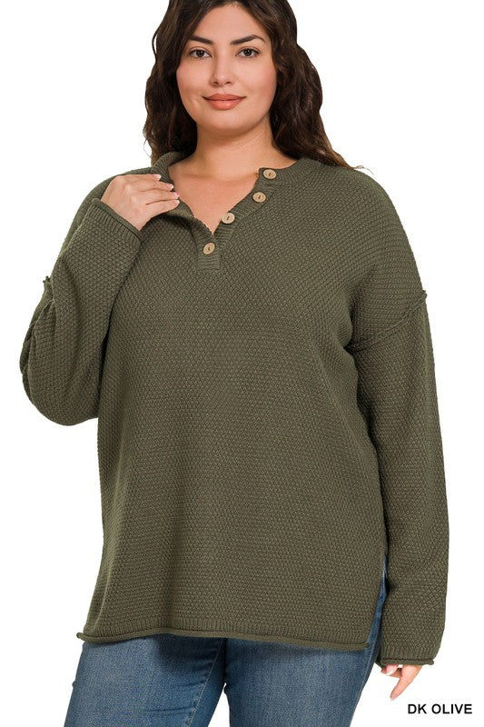 Harper Waffle Knit Henley Sweater – Plus Size Cozy Midweight Pullover (1X–3X)