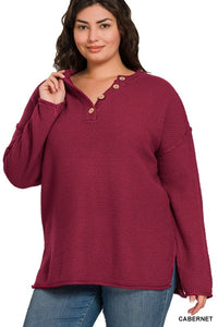 Harper Waffle Knit Henley Sweater – Plus Size Cozy Midweight Pullover (1X–3X)