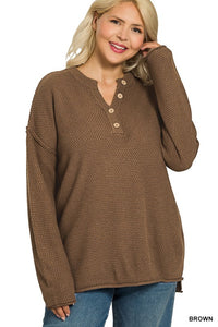 Harper Waffle Knit Henley Sweater – Plus Size Cozy Midweight Pullover (1X–3X)
