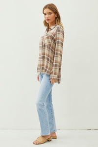 Micha Classci Flannel Button Down Long Sleeve Top- Multi