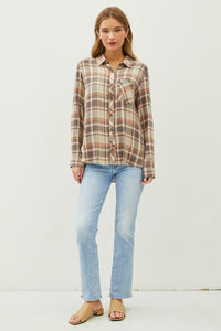 Micha Classci Flannel Button Down Long Sleeve Top- Multi