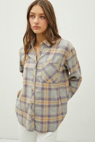 Tina Classic Flannel Long Sleeve Button Down Shirt