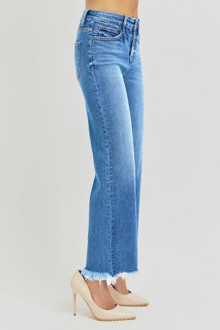 Risen "The Right Fit" High Rise Tummy Control Ankle Straight Jeans: Medium Wash