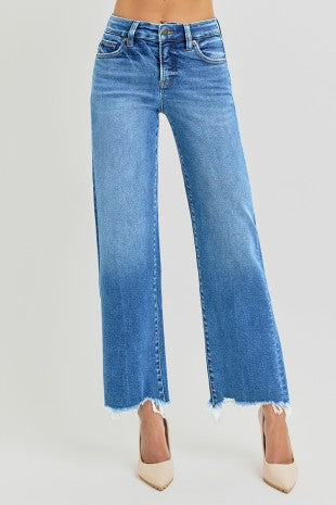 Risen "The Right Fit" High Rise Tummy Control Ankle Straight Jeans: Medium Wash
