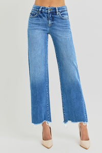 Risen "The Right Fit" High Rise Tummy Control Ankle Straight Jeans: Medium Wash