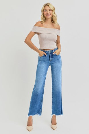 Risen "The Right Fit" High Rise Tummy Control Ankle Straight Jeans: Medium Wash