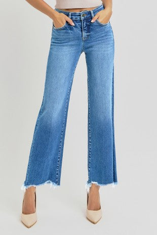 Risen "The Right Fit" High Rise Tummy Control Ankle Straight Jeans: Medium Wash
