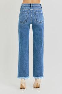 Risen "The Right Fit" High Rise Tummy Control Ankle Straight Jeans: Medium Wash