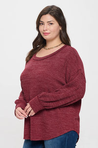 Elizabeth Soft and Cozy Plus Size Casual Knit Lightweight Sweater: Wine