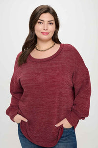 Elizabeth Soft and Cozy Plus Size Casual Knit Lightweight Sweater: Wine