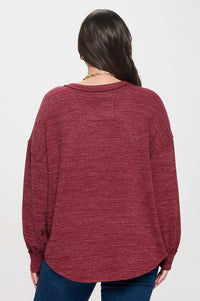 Elizabeth Soft and Cozy Plus Size Casual Knit Lightweight Sweater: Wine