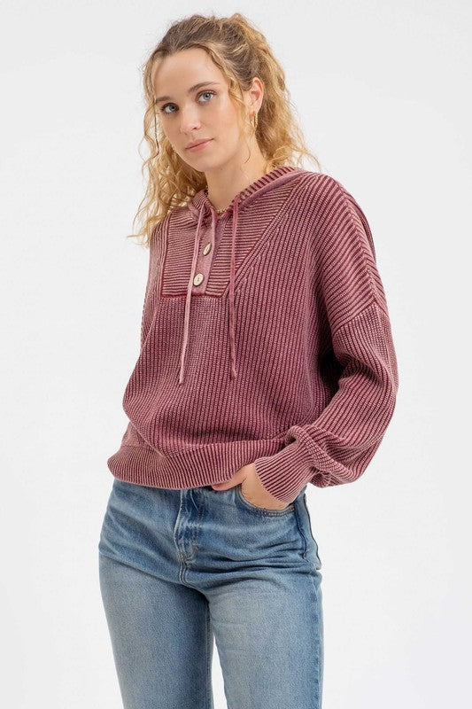 Breanna Hooded Henley Knit Sweater