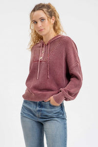 Breanna Hooded Henley Knit Sweater