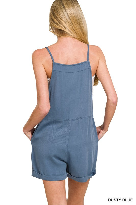 Harper Tie-Strap Rayon Romper – Lightweight Woven Twill Easy Summer Fit