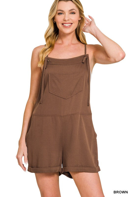 Harper Tie-Strap Rayon Romper – Lightweight Woven Twill Easy Summer Fit