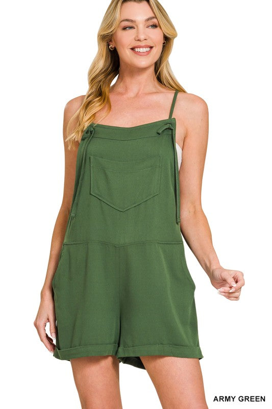 Harper Tie-Strap Rayon Romper – Lightweight Woven Twill Easy Summer Fit