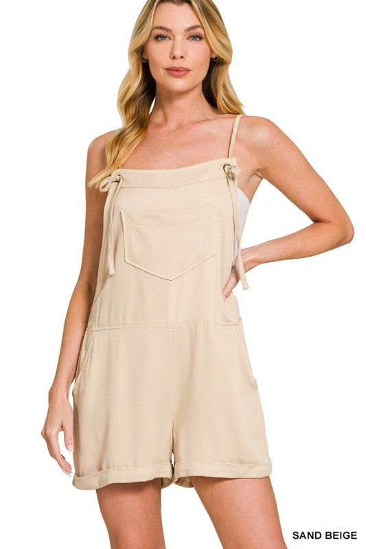 Harper Tie-Strap Rayon Romper – Lightweight Woven Twill Easy Summer Fit