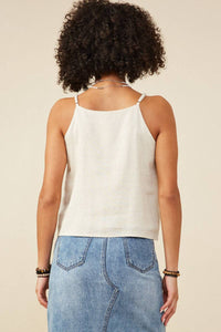 Willow LaneBoho Trim Linen Tank: Oatmeal