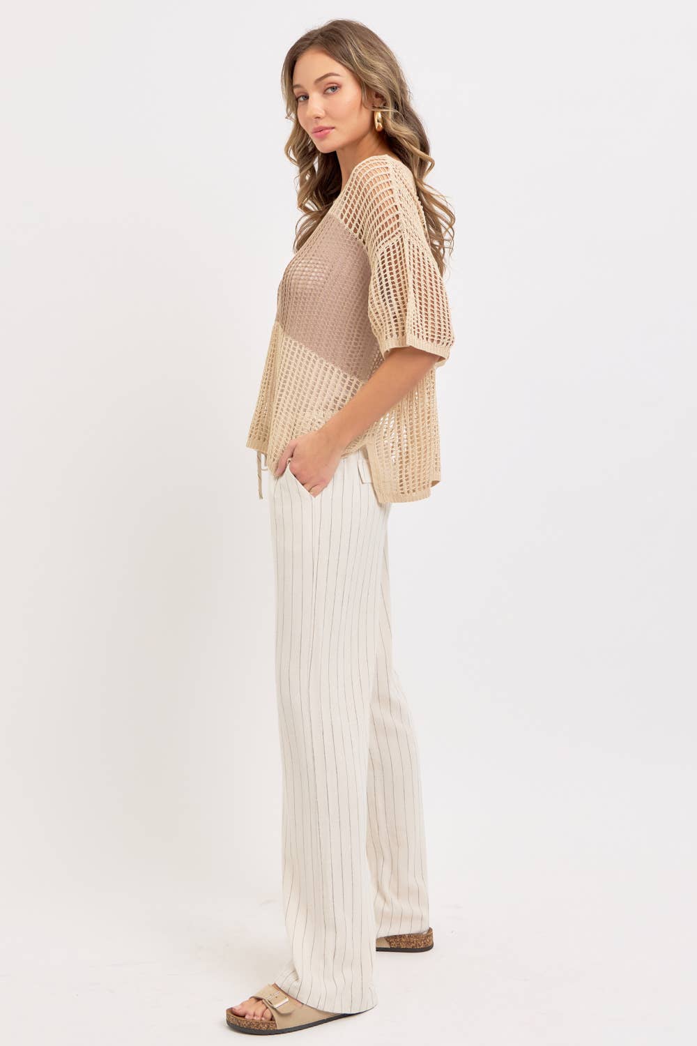 Jade Slouchy Open-Knit V-Neck Top