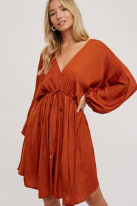 Ellis Satin Dress: Rust