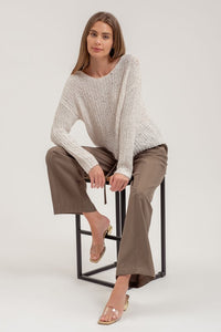 Skylar Back Button Detail Sweater Top: Ivory