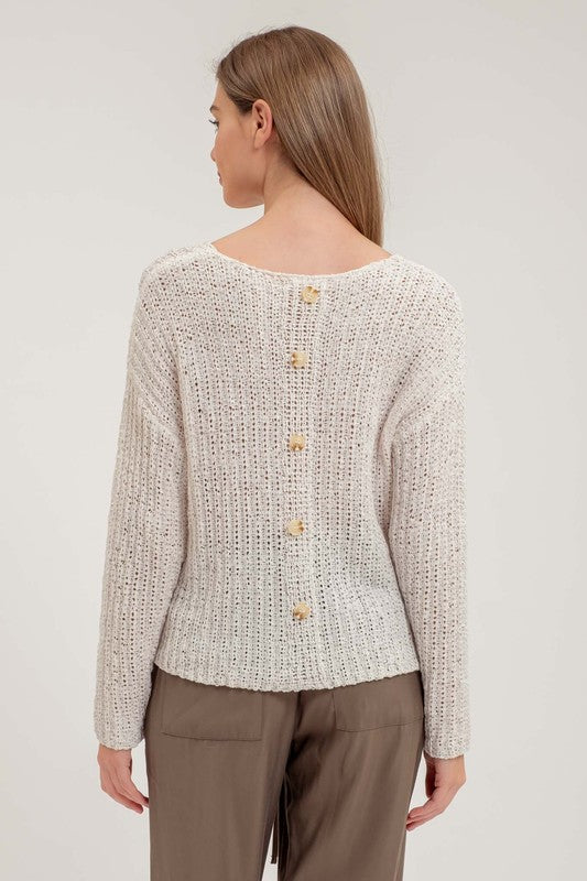 Skylar Back Button Detail Sweater Top: Ivory