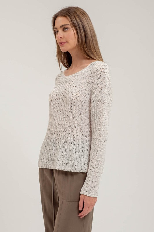 Skylar Back Button Detail Sweater Top: Ivory