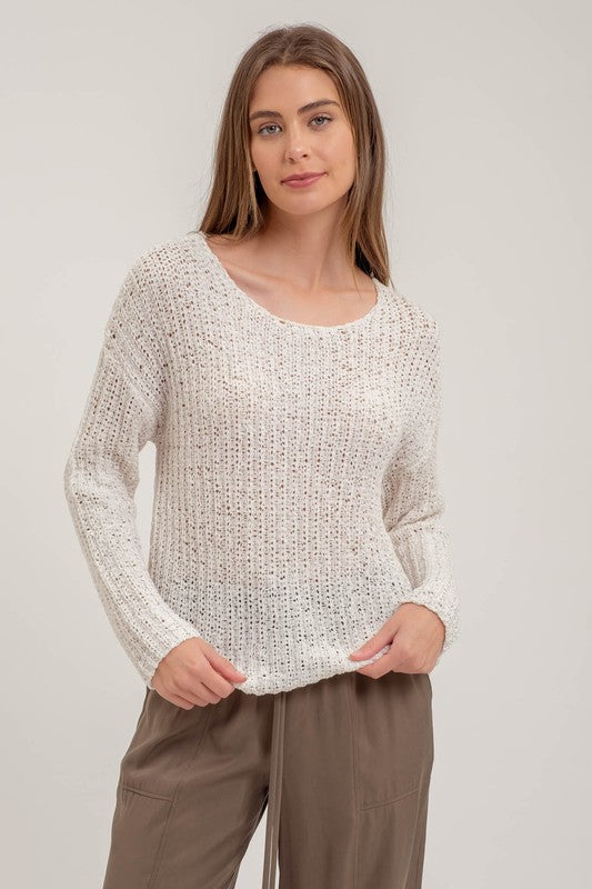 Skylar Back Button Detail Sweater Top: Ivory