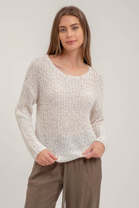 Skylar Back Button Detail Sweater Top: Ivory