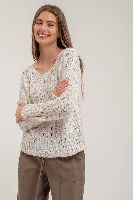 Skylar Back Button Detail Sweater Top: Ivory