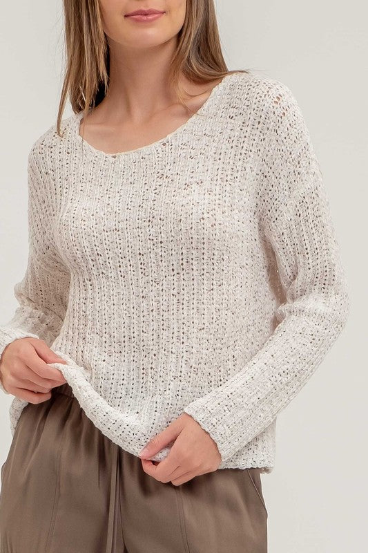 Skylar Back Button Detail Sweater Top: Ivory