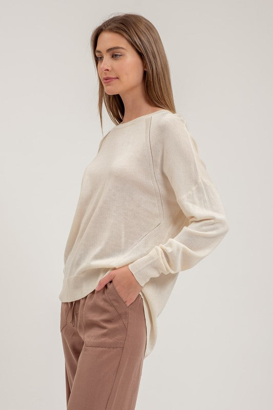 Lexi Back Button Detail Sweater Top: Cream