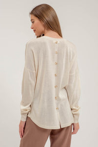 Lexi Back Button Detail Sweater Top: Cream