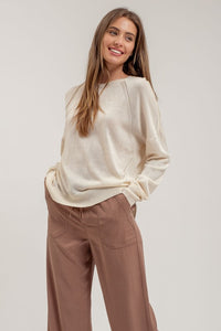 Lexi Back Button Detail Sweater Top: Cream