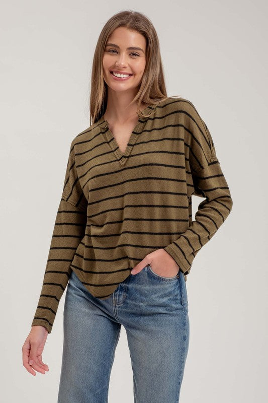 Maureen Classic Stripe V-Neck Long Sleeve Top