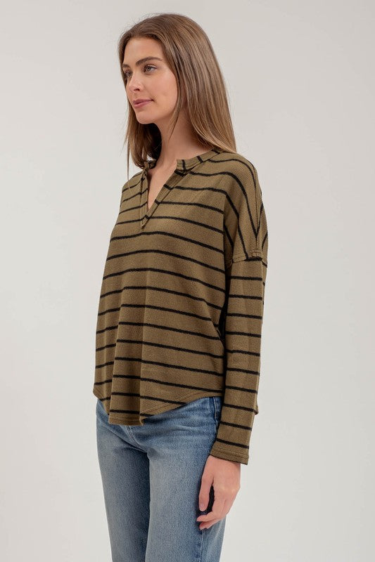 Maureen Classic Stripe V-Neck Long Sleeve Top