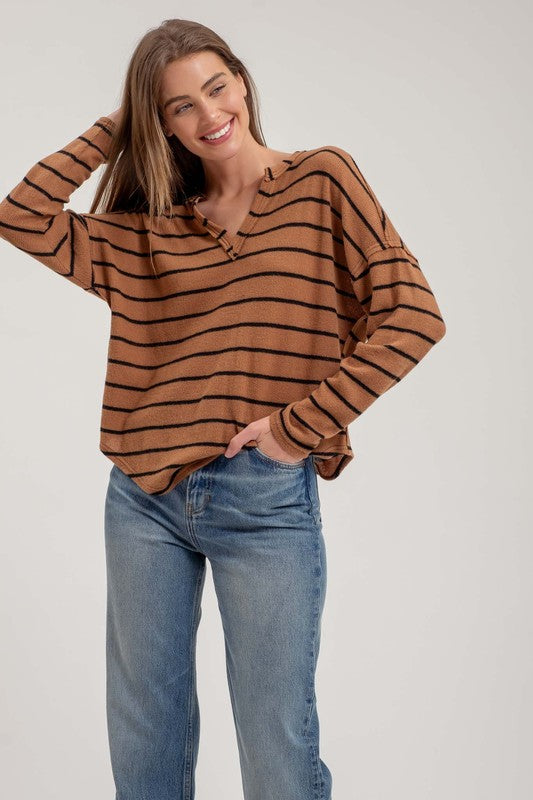 Maureen Classic Stripe V-Neck Long Sleeve Top