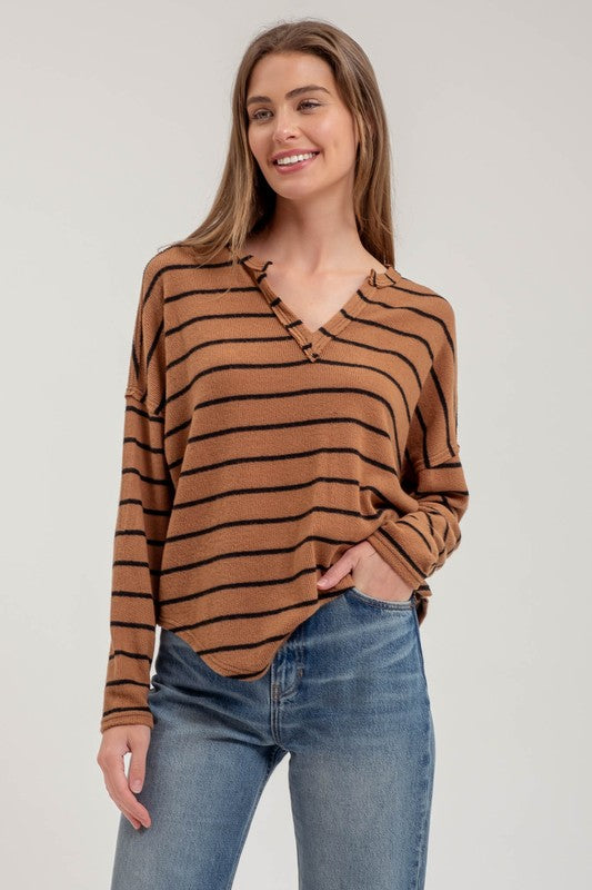 Maureen Classic Stripe V-Neck Long Sleeve Top