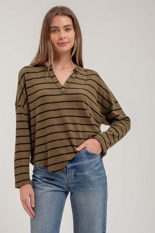 Maureen Classic Stripe V-Neck Long Sleeve Top