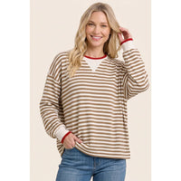 RELAXTED FIT STRIPED SWEATSHIRT: CAMEL / S-M-L-XL(2-2-2-1)
