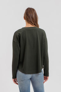 Chloe Long Sleeve Henley: Hunter Green