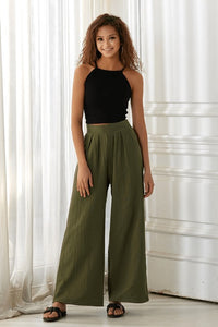 The Marlowe Cotton Wide Leg Pants – Olive Grove