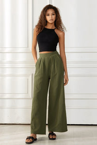 The Marlowe Cotton Wide Leg Pants – Olive Grove