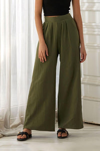 The Marlowe Cotton Wide Leg Pants – Olive Grove