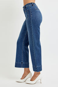 Risen "Callahan" High Rise Crop Wide Jeans : Light Wash – Front Pintuck Patch Pocket Denim for Women
