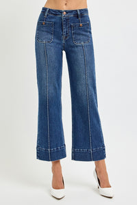 Risen "Callahan" High Rise Crop Wide Jeans : Light Wash – Front Pintuck Patch Pocket Denim for Women