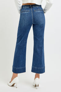 Risen "Callahan" High Rise Crop Wide Jeans : Light Wash – Front Pintuck Patch Pocket Denim for Women
